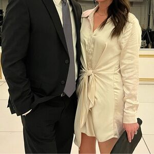 Elegant Cream Tie-Front Dress